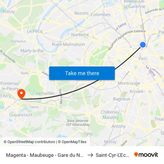Magenta - Maubeuge - Gare du Nord to Saint-Cyr-L'Ecole map