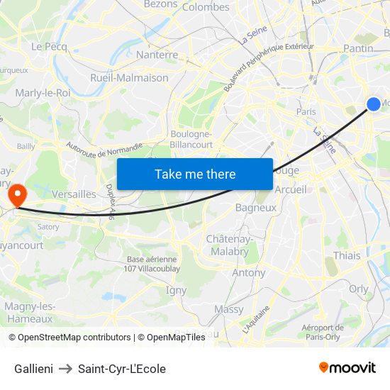 Gallieni to Saint-Cyr-L'Ecole map