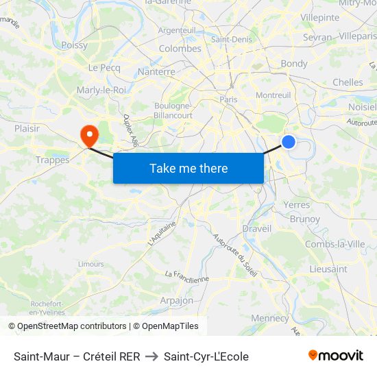 Saint-Maur – Créteil RER to Saint-Cyr-L'Ecole map