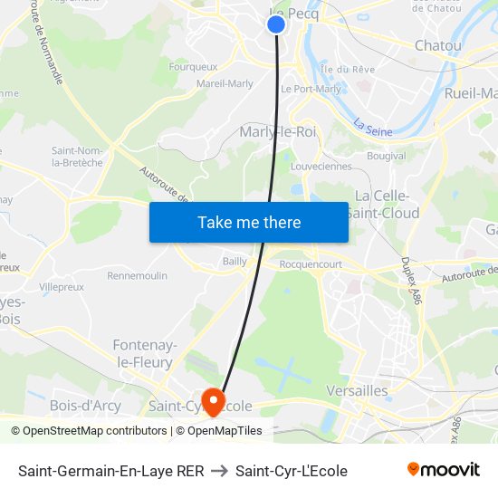 Saint-Germain-En-Laye RER to Saint-Cyr-L'Ecole map