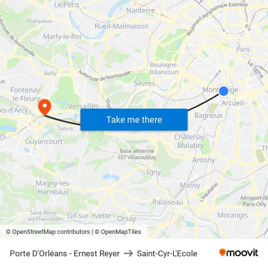 Porte D'Orléans - Ernest Reyer to Saint-Cyr-L'Ecole map