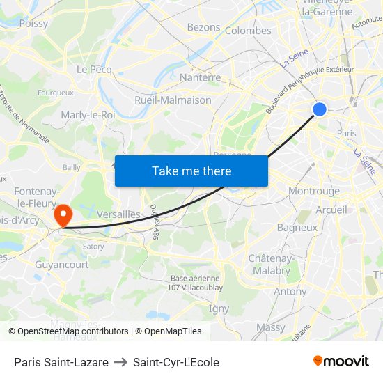 Paris Saint-Lazare to Saint-Cyr-L'Ecole map