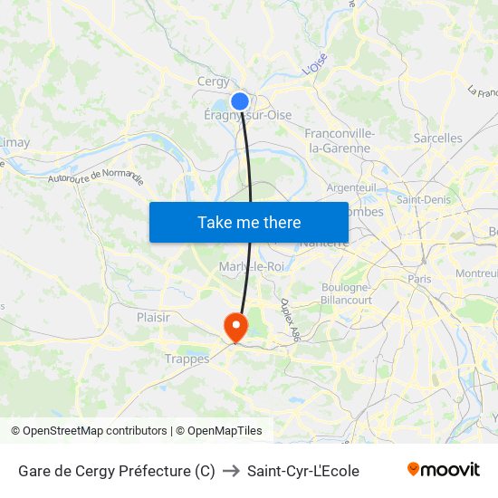 Gare de Cergy Préfecture (C) to Saint-Cyr-L'Ecole map