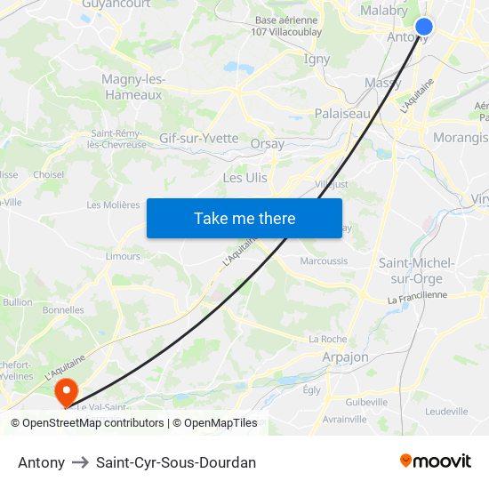 Antony to Saint-Cyr-Sous-Dourdan map