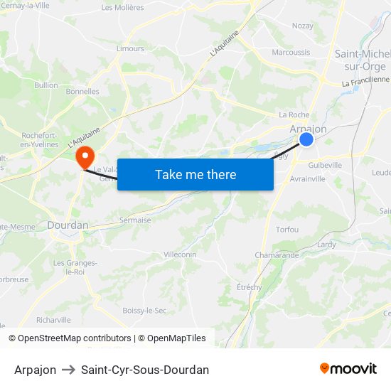 Arpajon to Saint-Cyr-Sous-Dourdan map