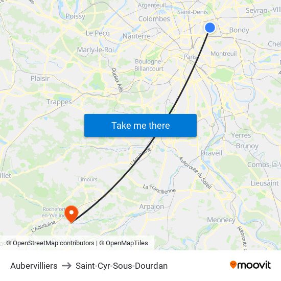 Aubervilliers to Saint-Cyr-Sous-Dourdan map