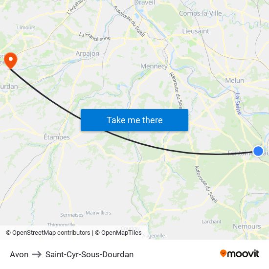Avon to Saint-Cyr-Sous-Dourdan map
