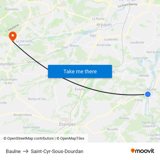 Baulne to Saint-Cyr-Sous-Dourdan map