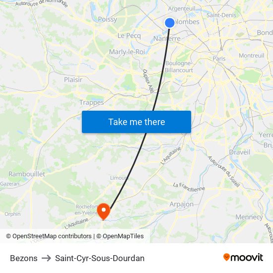 Bezons to Saint-Cyr-Sous-Dourdan map