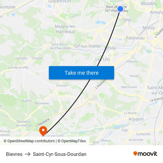 Bievres to Saint-Cyr-Sous-Dourdan map