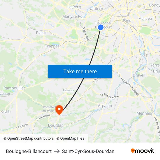 Boulogne-Billancourt to Saint-Cyr-Sous-Dourdan map