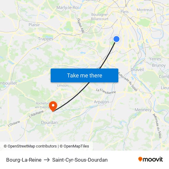 Bourg-La-Reine to Saint-Cyr-Sous-Dourdan map