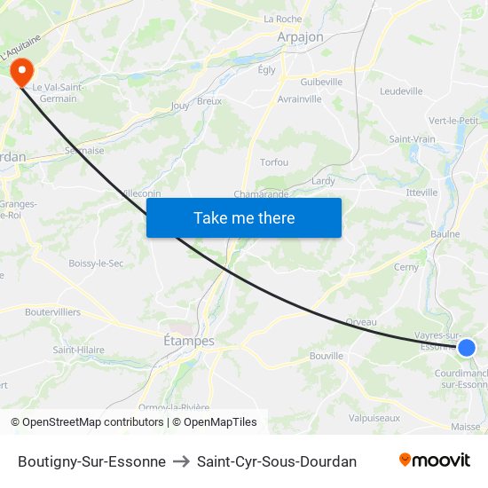 Boutigny-Sur-Essonne to Saint-Cyr-Sous-Dourdan map