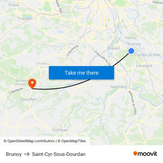 Brunoy to Saint-Cyr-Sous-Dourdan map