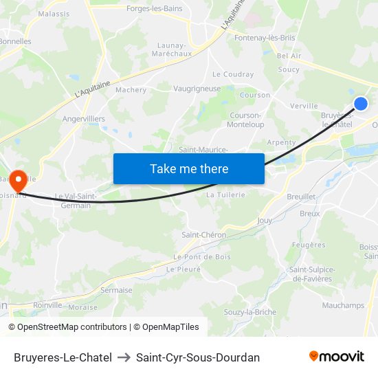 Bruyeres-Le-Chatel to Saint-Cyr-Sous-Dourdan map
