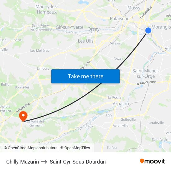 Chilly-Mazarin to Saint-Cyr-Sous-Dourdan map