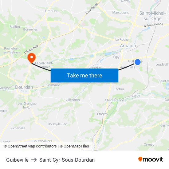 Guibeville to Saint-Cyr-Sous-Dourdan map