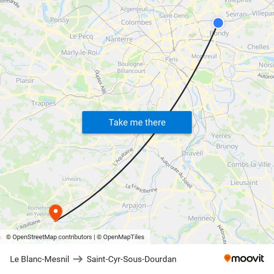 Le Blanc-Mesnil to Saint-Cyr-Sous-Dourdan map