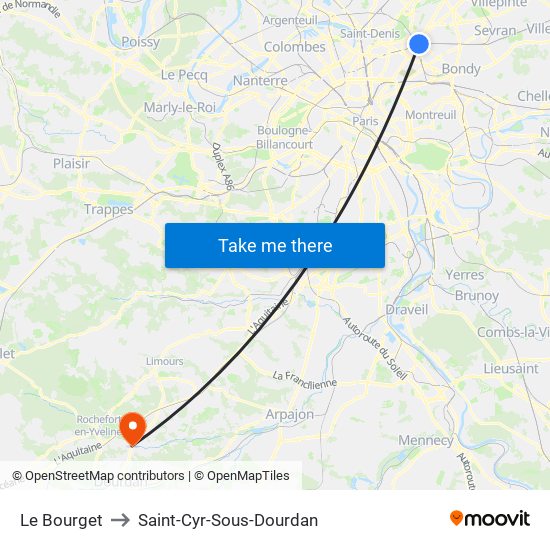 Le Bourget to Saint-Cyr-Sous-Dourdan map