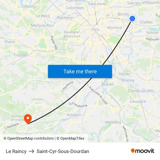 Le Raincy to Saint-Cyr-Sous-Dourdan map