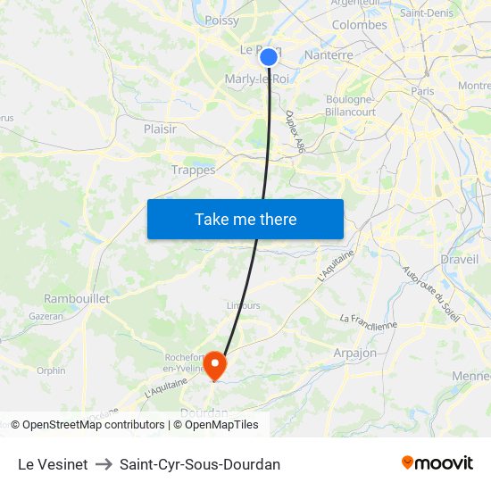 Le Vesinet to Saint-Cyr-Sous-Dourdan map