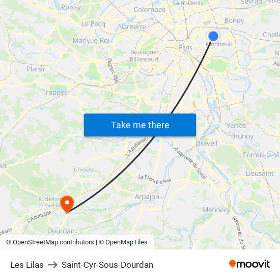 Les Lilas to Saint-Cyr-Sous-Dourdan map