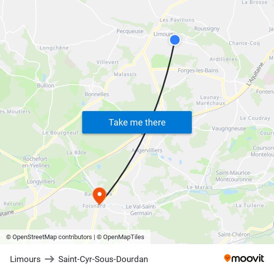 Limours to Saint-Cyr-Sous-Dourdan map