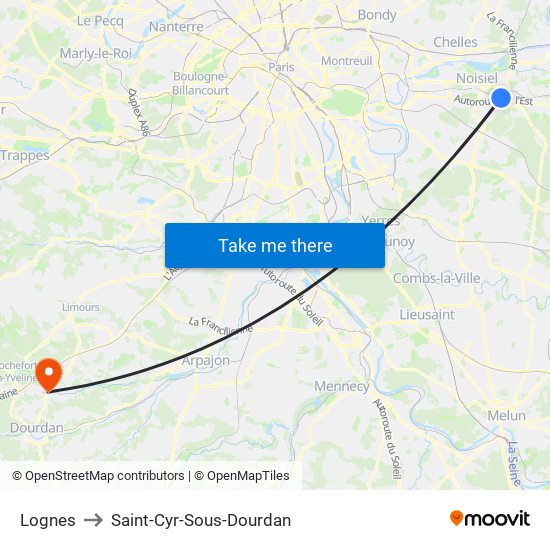 Lognes to Saint-Cyr-Sous-Dourdan map