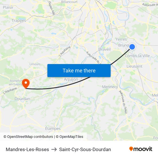 Mandres-Les-Roses to Saint-Cyr-Sous-Dourdan map
