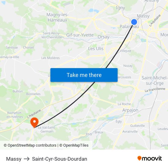 Massy to Saint-Cyr-Sous-Dourdan map