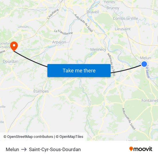 Melun to Saint-Cyr-Sous-Dourdan map