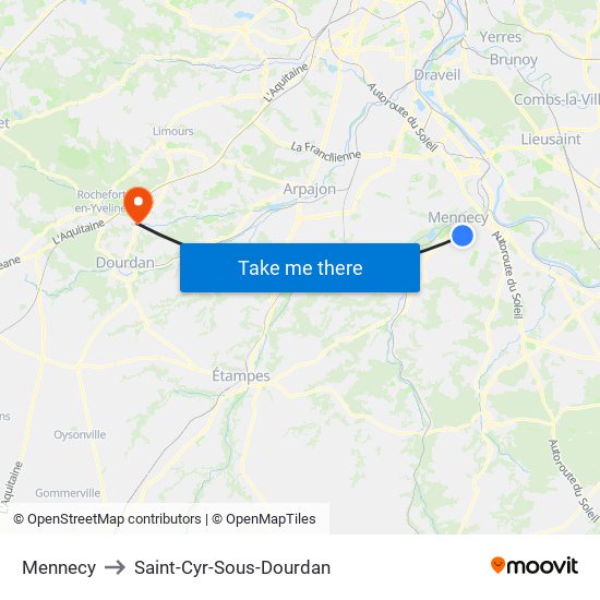 Mennecy to Saint-Cyr-Sous-Dourdan map