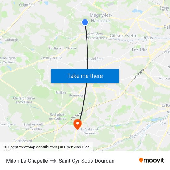 Milon-La-Chapelle to Saint-Cyr-Sous-Dourdan map