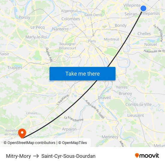 Mitry-Mory to Saint-Cyr-Sous-Dourdan map