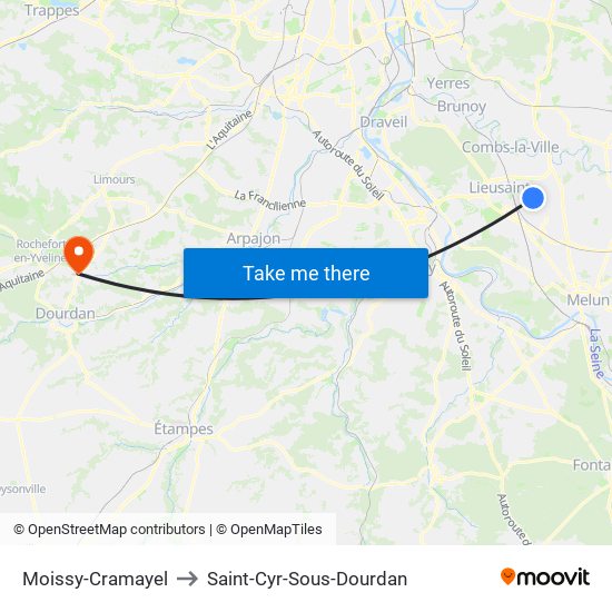 Moissy-Cramayel to Saint-Cyr-Sous-Dourdan map