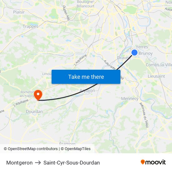 Montgeron to Saint-Cyr-Sous-Dourdan map