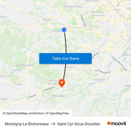 Montigny-Le-Bretonneux to Saint-Cyr-Sous-Dourdan map