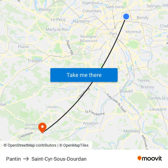 Pantin to Saint-Cyr-Sous-Dourdan map