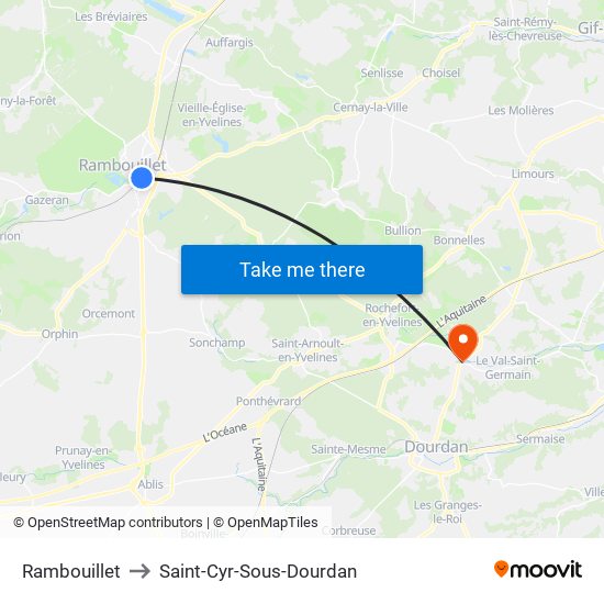 Rambouillet to Saint-Cyr-Sous-Dourdan map