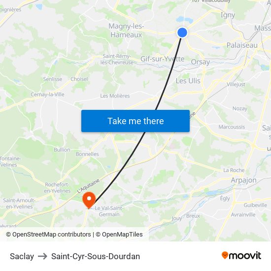 Saclay to Saint-Cyr-Sous-Dourdan map