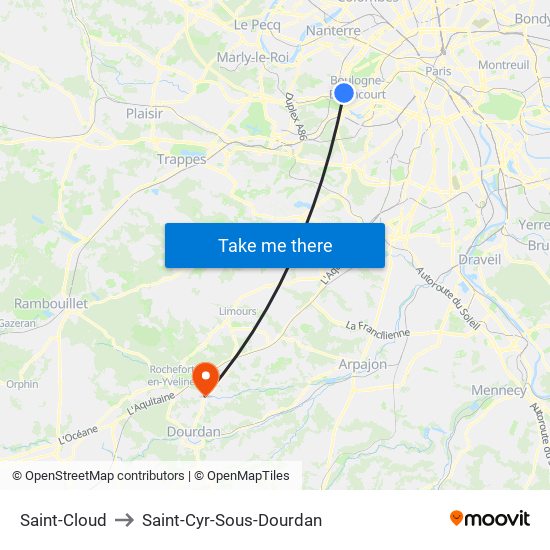 Saint-Cloud to Saint-Cyr-Sous-Dourdan map