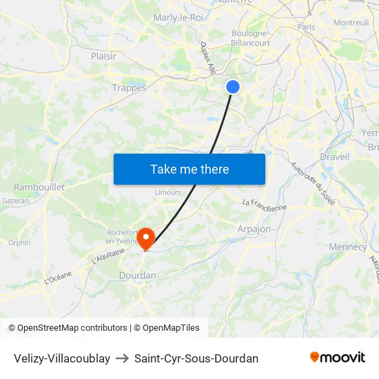 Velizy-Villacoublay to Saint-Cyr-Sous-Dourdan map