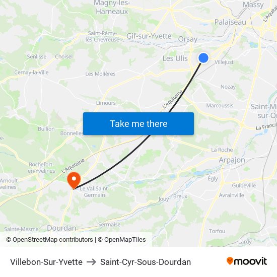 Villebon-Sur-Yvette to Saint-Cyr-Sous-Dourdan map