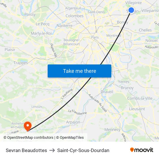 Sevran Beaudottes to Saint-Cyr-Sous-Dourdan map