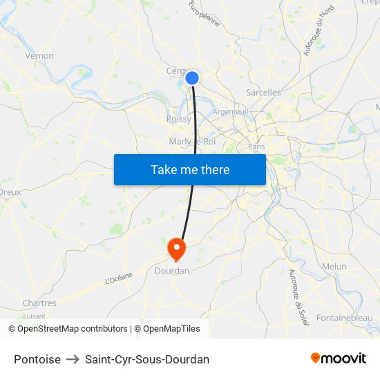 Pontoise to Saint-Cyr-Sous-Dourdan map