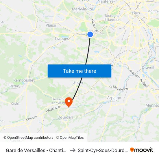 Gare de Versailles - Chantiers to Saint-Cyr-Sous-Dourdan map