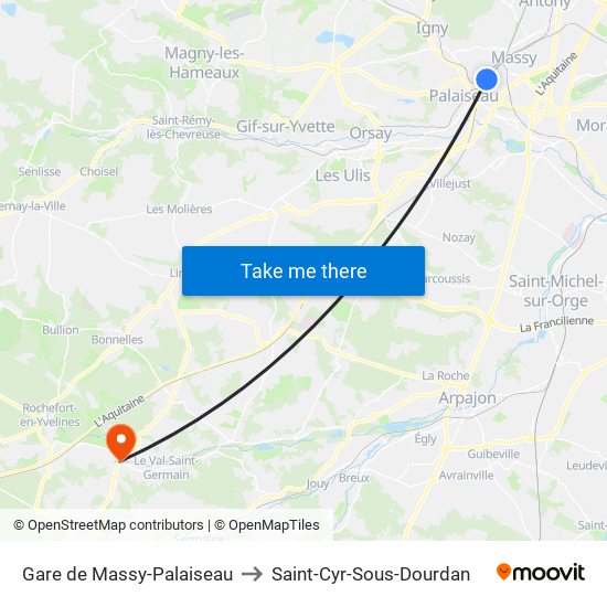 Gare de Massy-Palaiseau to Saint-Cyr-Sous-Dourdan map