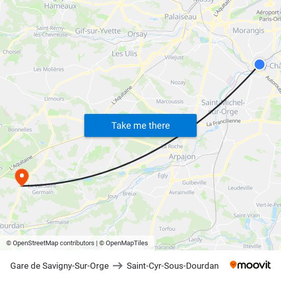 Gare de Savigny-Sur-Orge to Saint-Cyr-Sous-Dourdan map