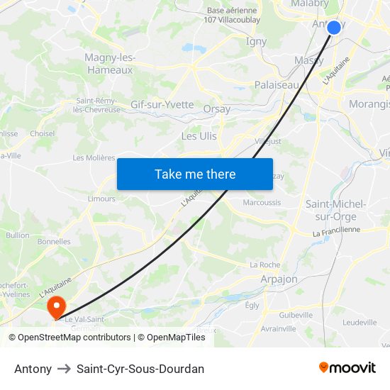 Antony to Saint-Cyr-Sous-Dourdan map