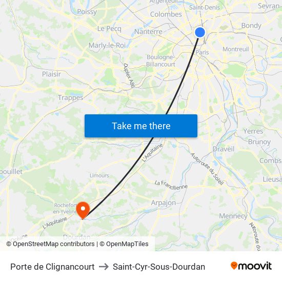 Porte de Clignancourt to Saint-Cyr-Sous-Dourdan map